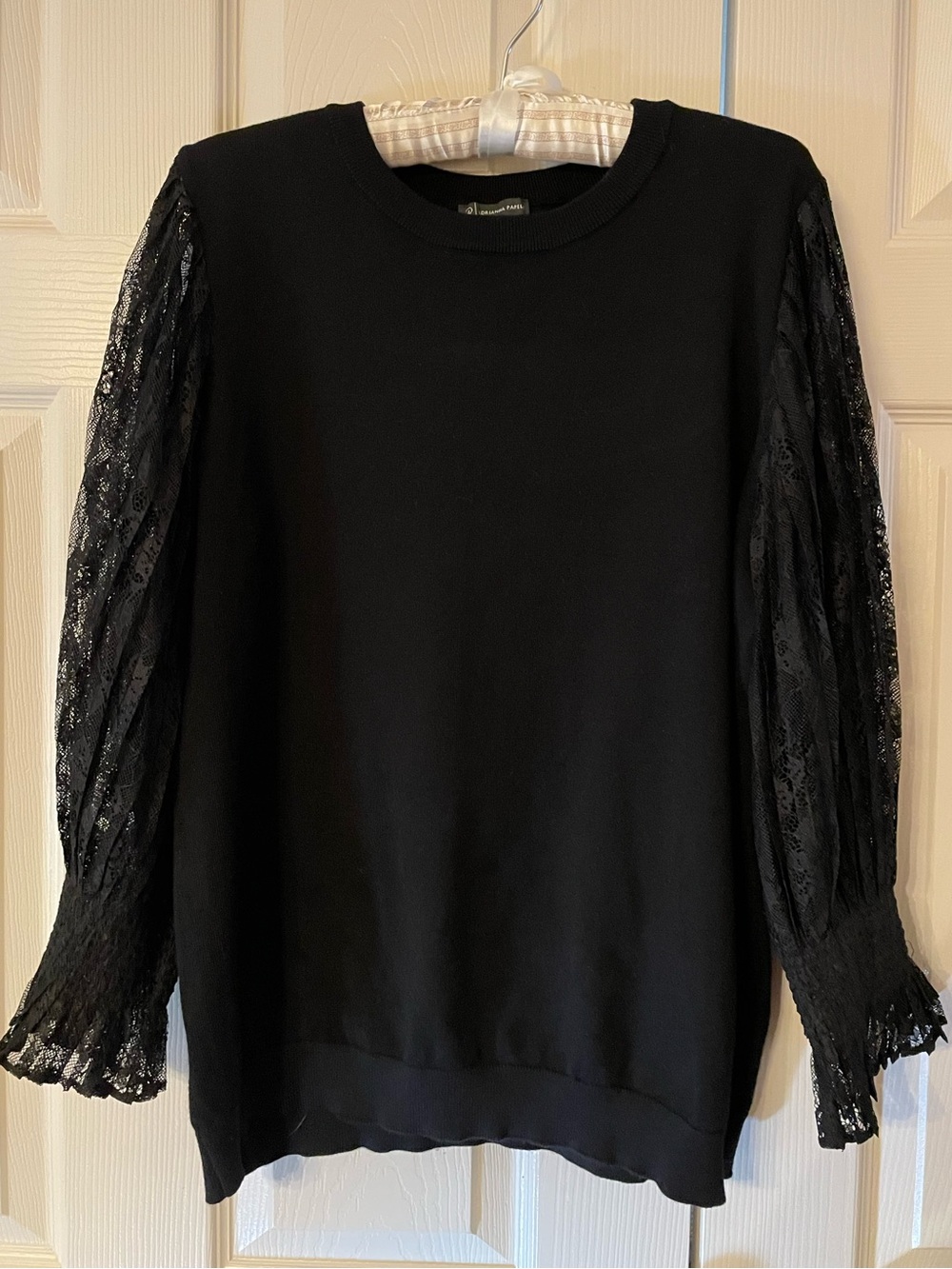 Adrianna Papell, Sweater, Black, Long Sleeves, Stretch, Feminine, Holiday, XL